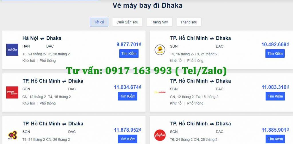 giá vé máy bay từ việt nam sang bangladesh